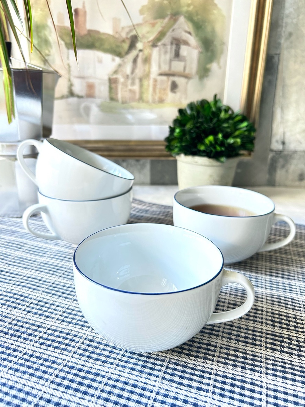 🌴 Elegant & Smooth | Crate & Barrel Epoch Blue Line Coffee Cups | Set of 2